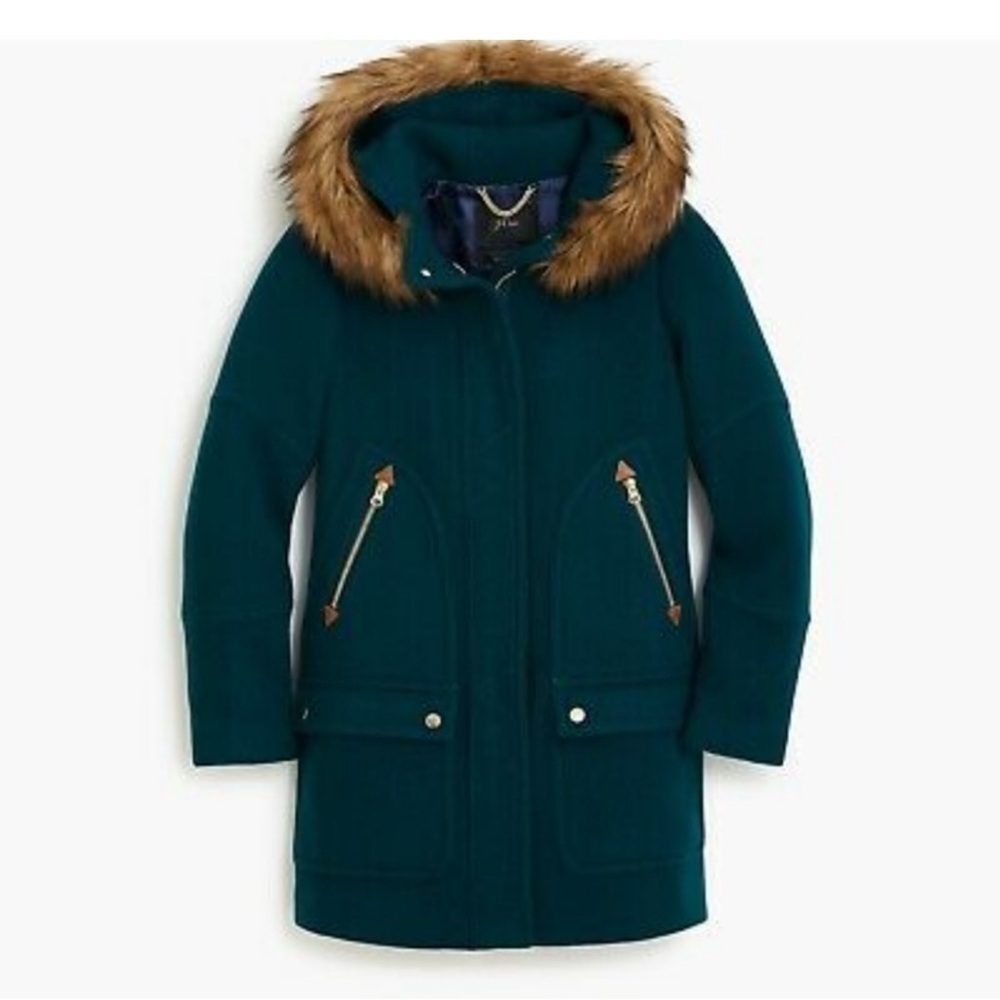 Like New - J. Crew Chateau Parka - Italian Stadium Cloth - Midnight green - O/P